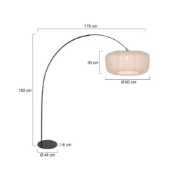 Curve-kaarivalaisin, musta, kermavärinen nylonvarjostin, halkaisija 60 cm