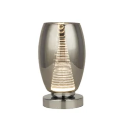 Cyclone LED-pöytävalaisin, kromi/savu, lasi, 20,5 cm korkea