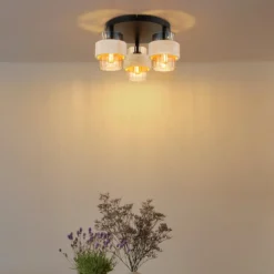 Daren-kattovalaisin, 3-lamppuinen, beige/keltainen/musta, halkaisija 38 cm, E27