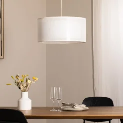 Duo Den Light riippuvalaisin, kerma, Ø 50 cm, pellava, PVC