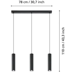 EGLO connect LED-riippuvalaisin Balamorta-Z, 3-valoinen, musta