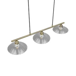 Eluna-riippuvalo, kirkas/vanha messinki, 100 cm lasi/metalli 3-lamppuinen.