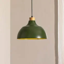 Envostar Kaitt-riippuvalaisin, tummanvihreä, Ø 34 cm, puiset yksityiskohdat