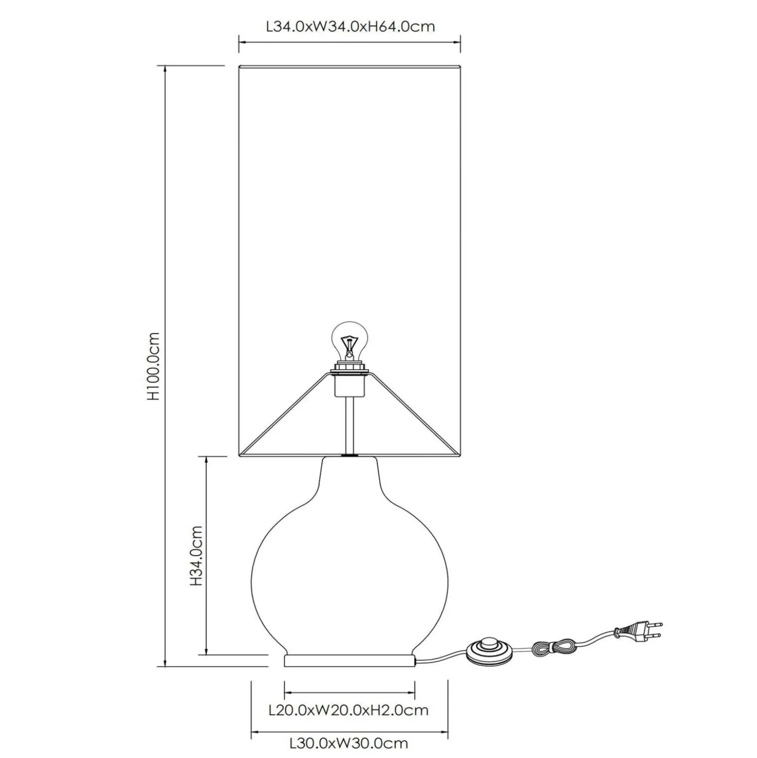 Esterad lattiavalaisin, okranvärinen, Ø 34 cm, korkeus 100 cm, lasia