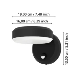 Fornaci-LED-ulkoseinälamppu, musta, leveys 16 cm, liiketunnistin
