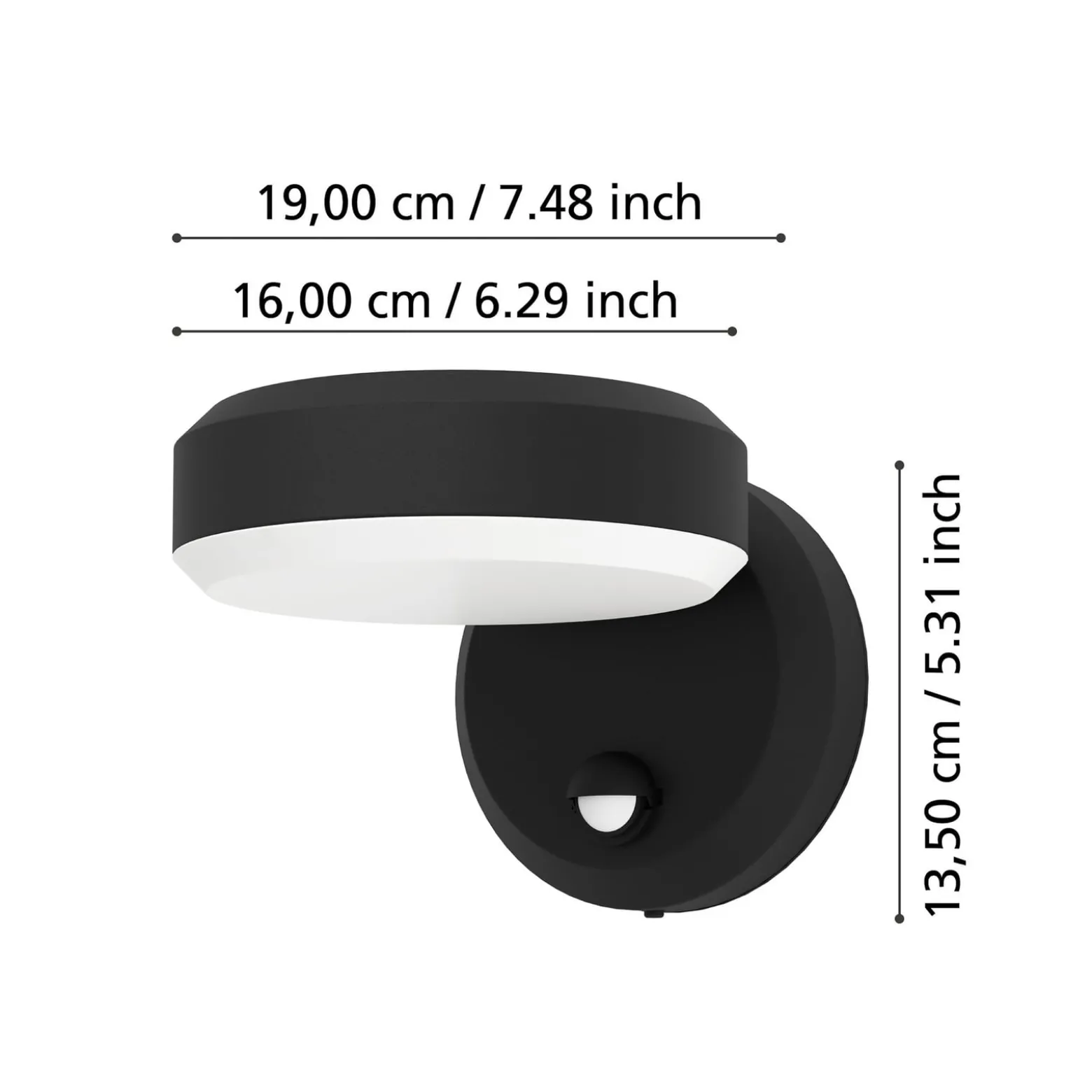 Fornaci-LED-ulkoseinälamppu, musta, leveys 16 cm, liiketunnistin