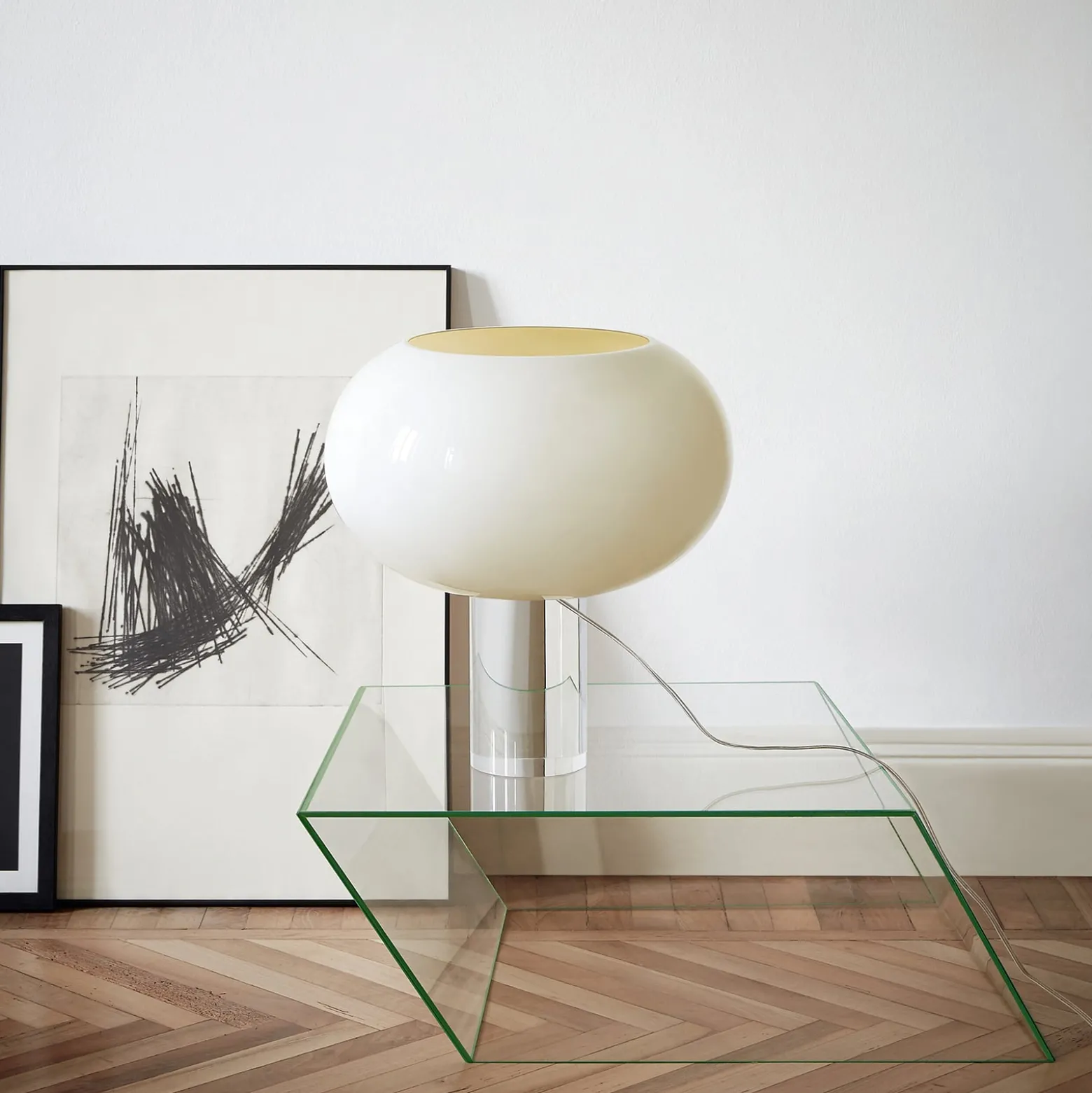 Foscarini pöytävalaisin Buds 2, valkoinen, lasi, muovi, E27