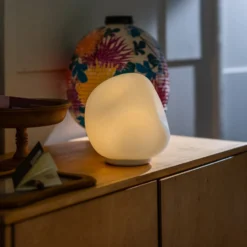 Foscarini pöytävalaisin Hoba Midi, Ø 19 cm, päälle/pois, lasi