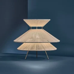 FRANDSEN Kiku pöytävalaisin, valkoinen, korkeus 30 cm, metalli/pellava