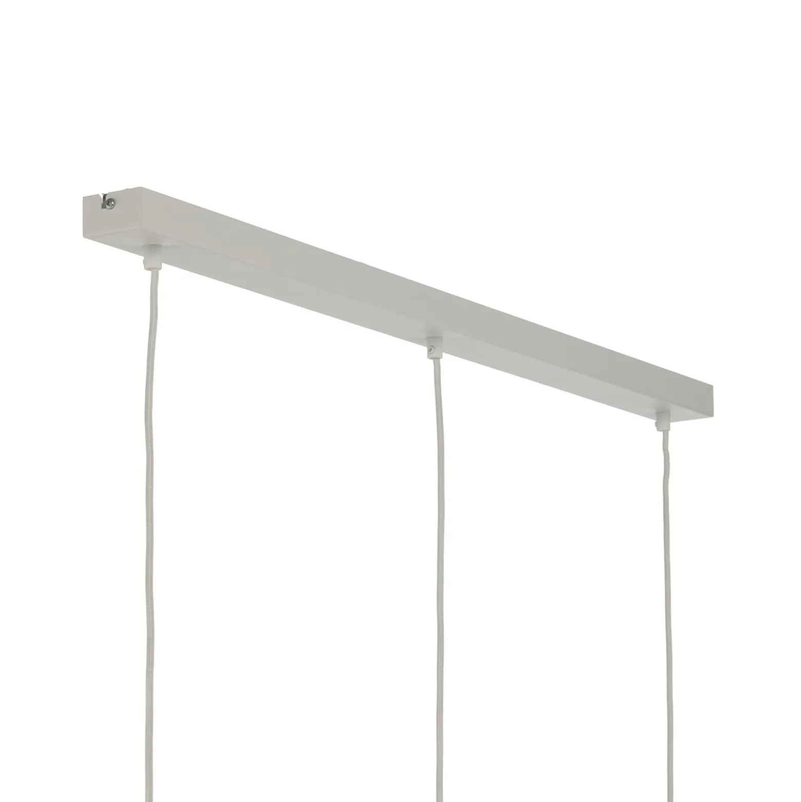 Funda-riippuvalaisin, valkoinen, pituus 110 cm, 3-lamppuinen, metalli/lasi