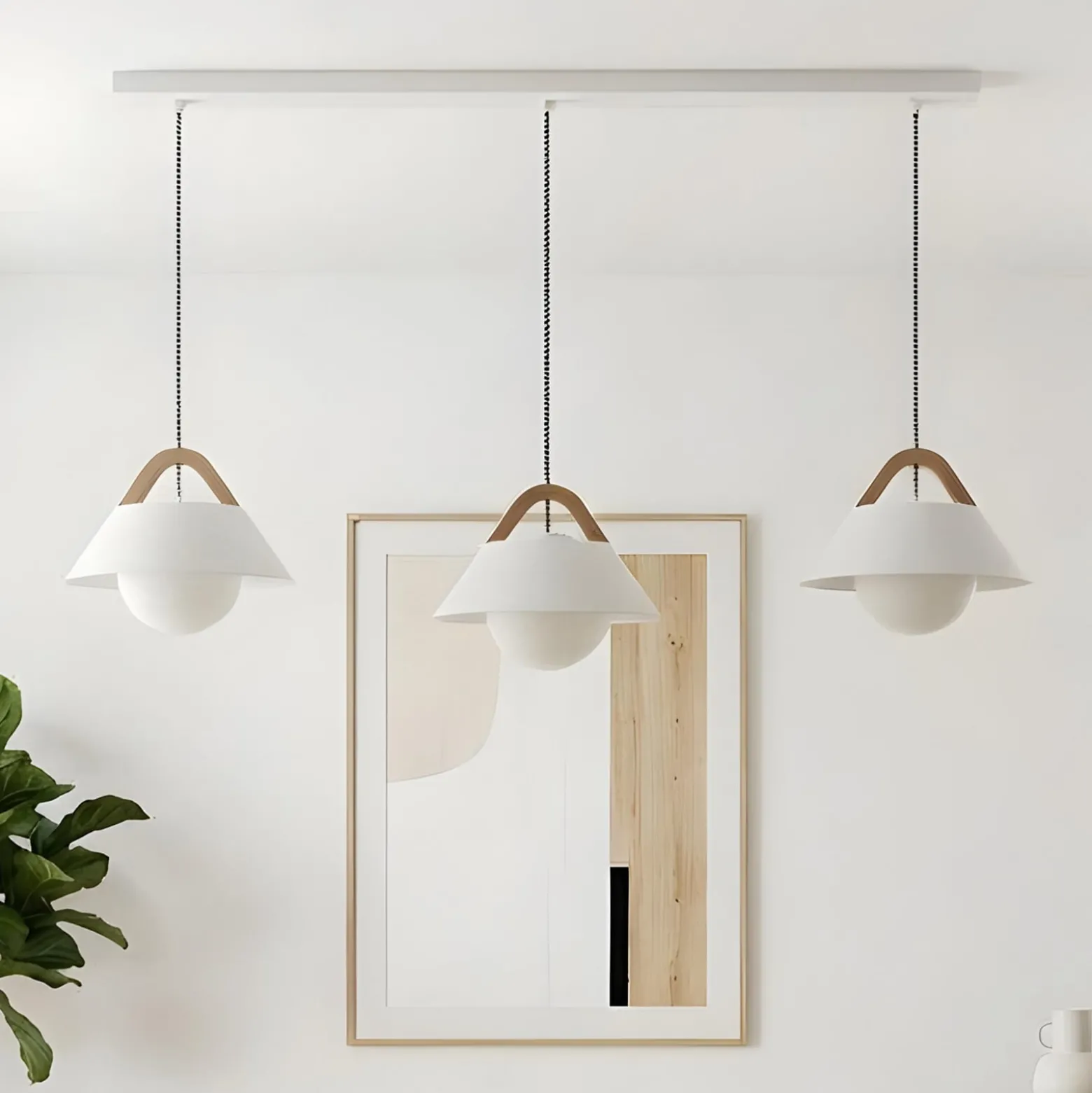 Funda-riippuvalaisin, valkoinen, pituus 110 cm, 3-lamppuinen, metalli/lasi