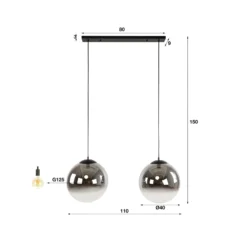 Glassball XL-riippuvalaisin, 2-valo, lasi, savunharmaa, antrasiitti