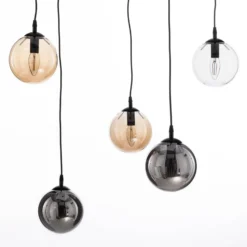 Glassy riippuvalaisin, 5-lamppuinen, musta, grafiitti/keltainen/kirkas, E14