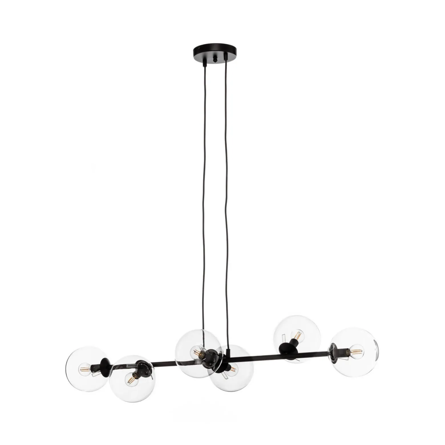 Glassy riippuvalaisin, 6-lamppuinen, musta, kirkas, lasi, 110 cm