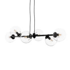 Glassy riippuvalaisin, 6-lamppuinen, musta, kirkas, lasi, 110 cm