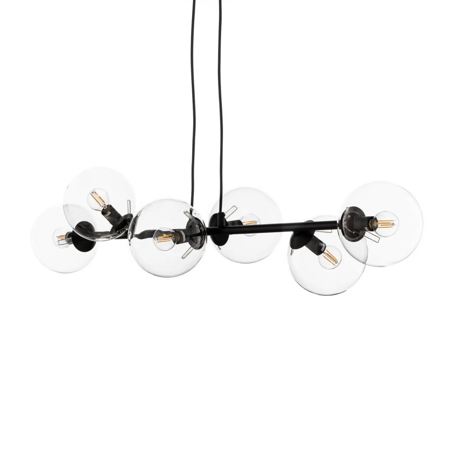 Glassy riippuvalaisin, 6-lamppuinen, musta, kirkas, lasi, 110 cm