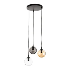Glassy riippuvalaisin, 3-lamppuinen, pyöreä, grafiitti/keltainen/kirkas, lasi