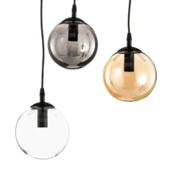Glassy riippuvalaisin, 3-lamppuinen, pyöreä, grafiitti/keltainen/kirkas, lasi