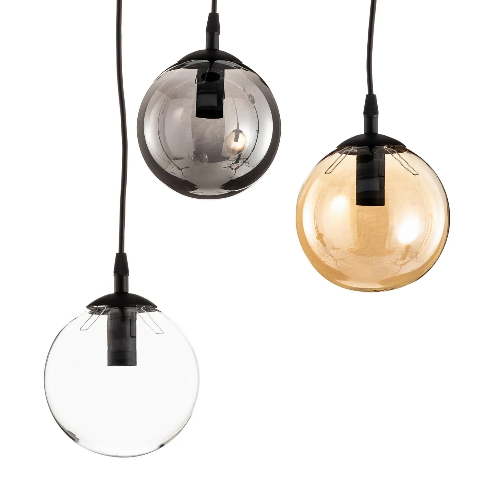 Glassy riippuvalaisin, 3-lamppuinen, pyöreä, grafiitti/keltainen/kirkas, lasi