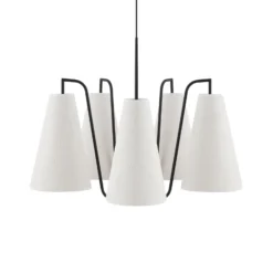 Globen Lighting Lou 5 -riippuvalaisin, valkoinen bouclé/musta kangas
