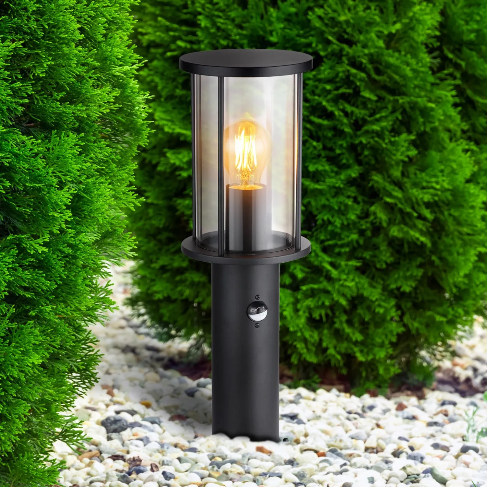 Gracey-pollarivalaisin, musta, liiketunnistin, 45 cm, IP54, E27