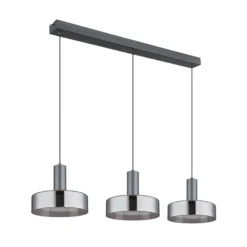 Grant LED-riippuvalaisin, pituus 90 cm, savunharmaa, 3-lamppuinen, lasi