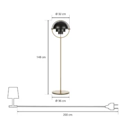 Gubi Multi-Lite lattiavalaisin, korkeus 148 cm, messinki/musta