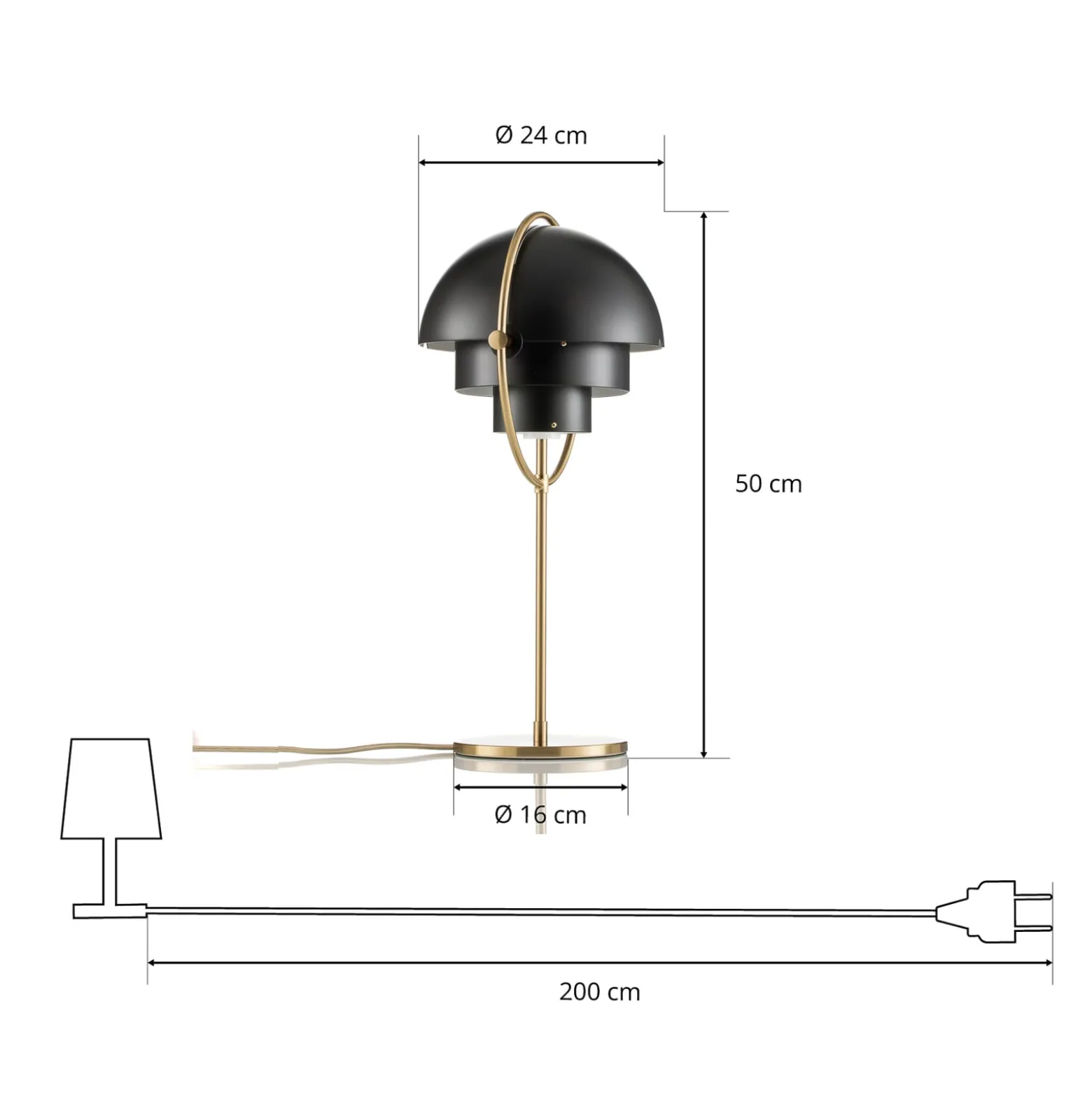 GUBI Multi-Lite pöytävalaisin, korkeus 50 cm, messinki/musta