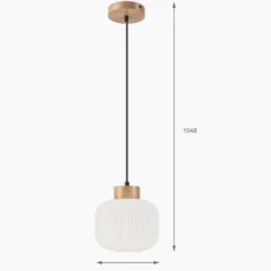 Harmony-riippuvalaisin, Ø 20 cm, opaalilasi, tammipuu, E27