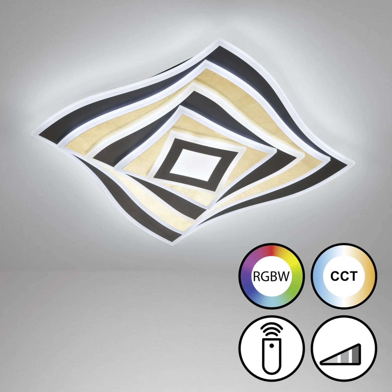 Hero LED-kattovalaisin, musta/kultainen lehti, 50 x 50 cm, CCT RGB