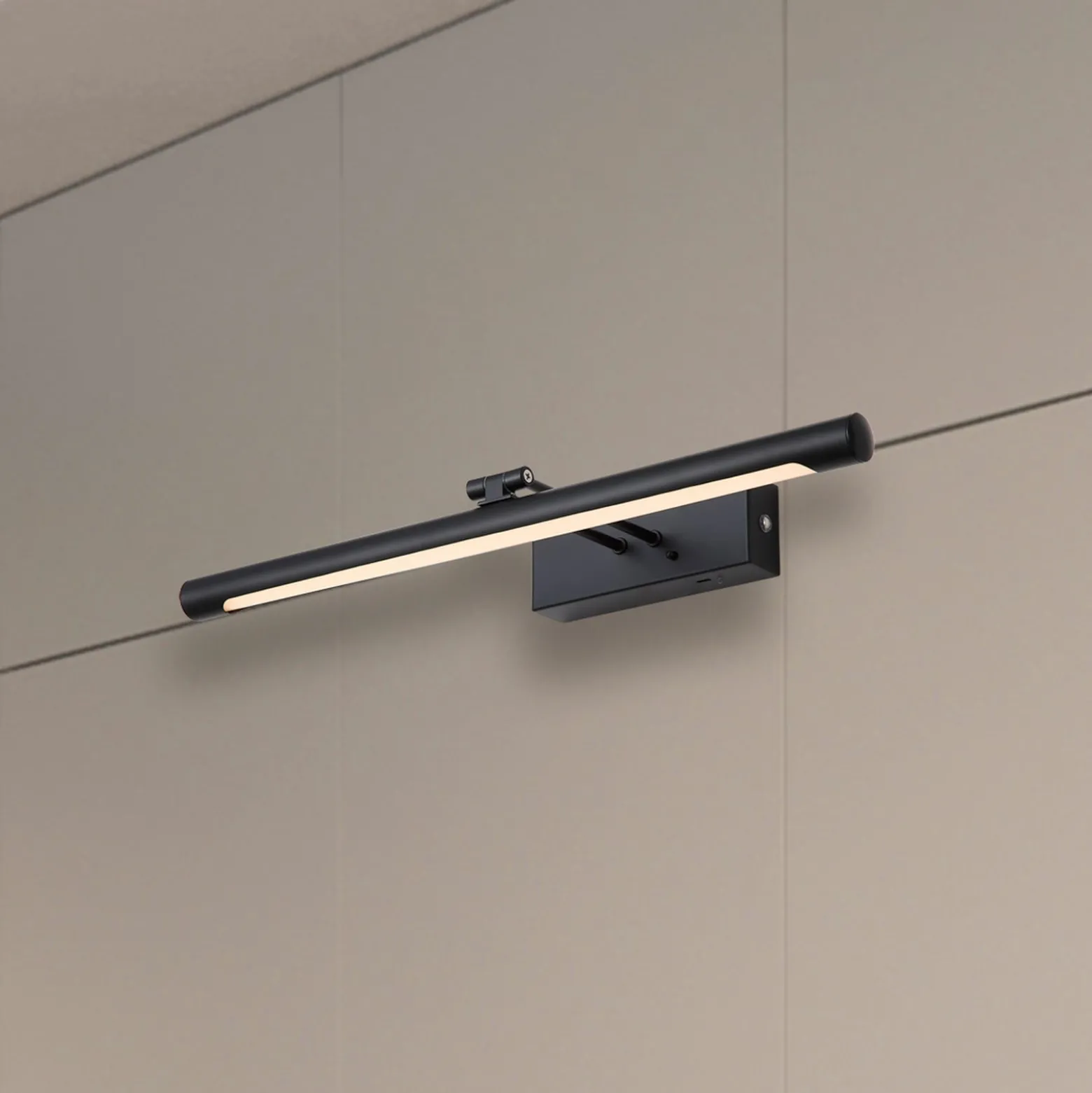 Holton-LED-akkukäyttöinen seinävalaisin, mattamusta, leveys 45 cm, CCT