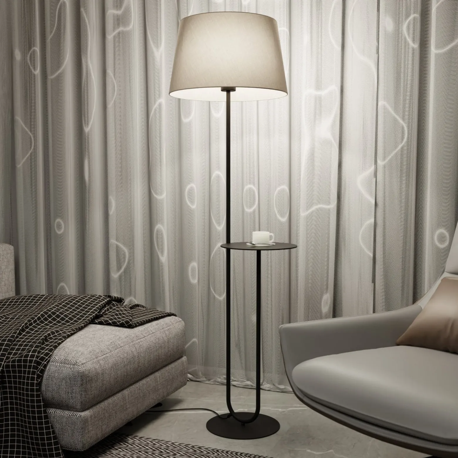 Hotel-lattiavalaisin, beige/musta, korkeus 150 cm, kangas/metalli