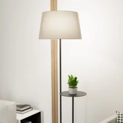 Hotel-lattiavalaisin, beige/musta, korkeus 150 cm, kangas/metalli