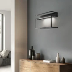 Hyllyn seinävalaisin, musta, teräs, 60 cm pitkä, 1 x LED