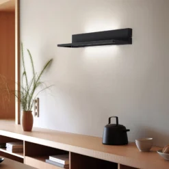 Hyllyn seinävalaisin, musta, teräs, 60 cm pitkä, 2 x LED-valo