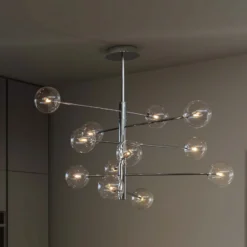 IDEAL LUX Equinoxe -riippuvalo, kromi/kirkas, 12-lamppuinen