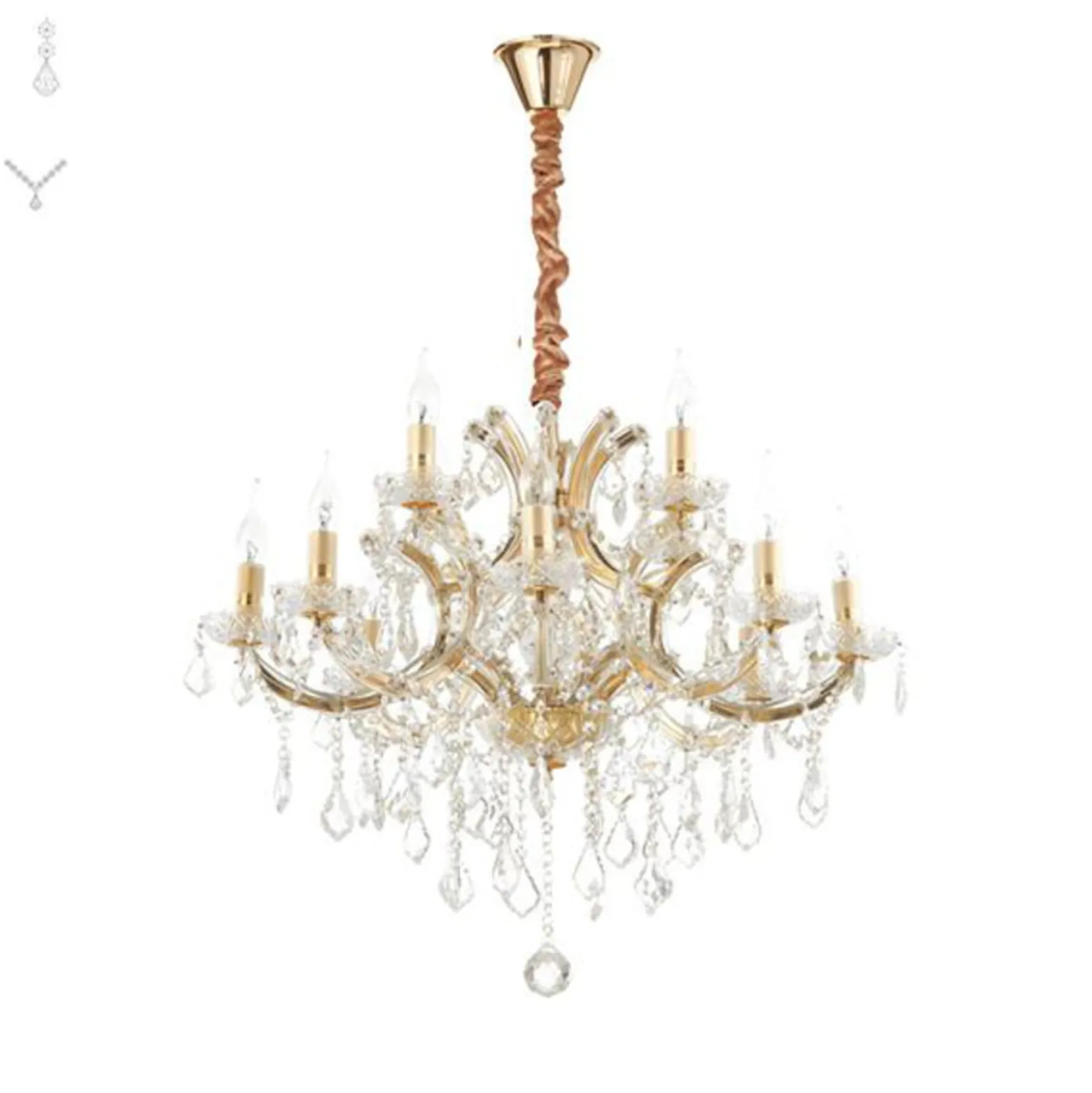Ideal Lux kattokruunu Napoleon, kullanvärinen, kristalli 12flg.
