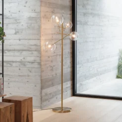 IDEAL LUX -maavalaisin Equinoxe, messinki/keltainen, korkeus 166 cm
