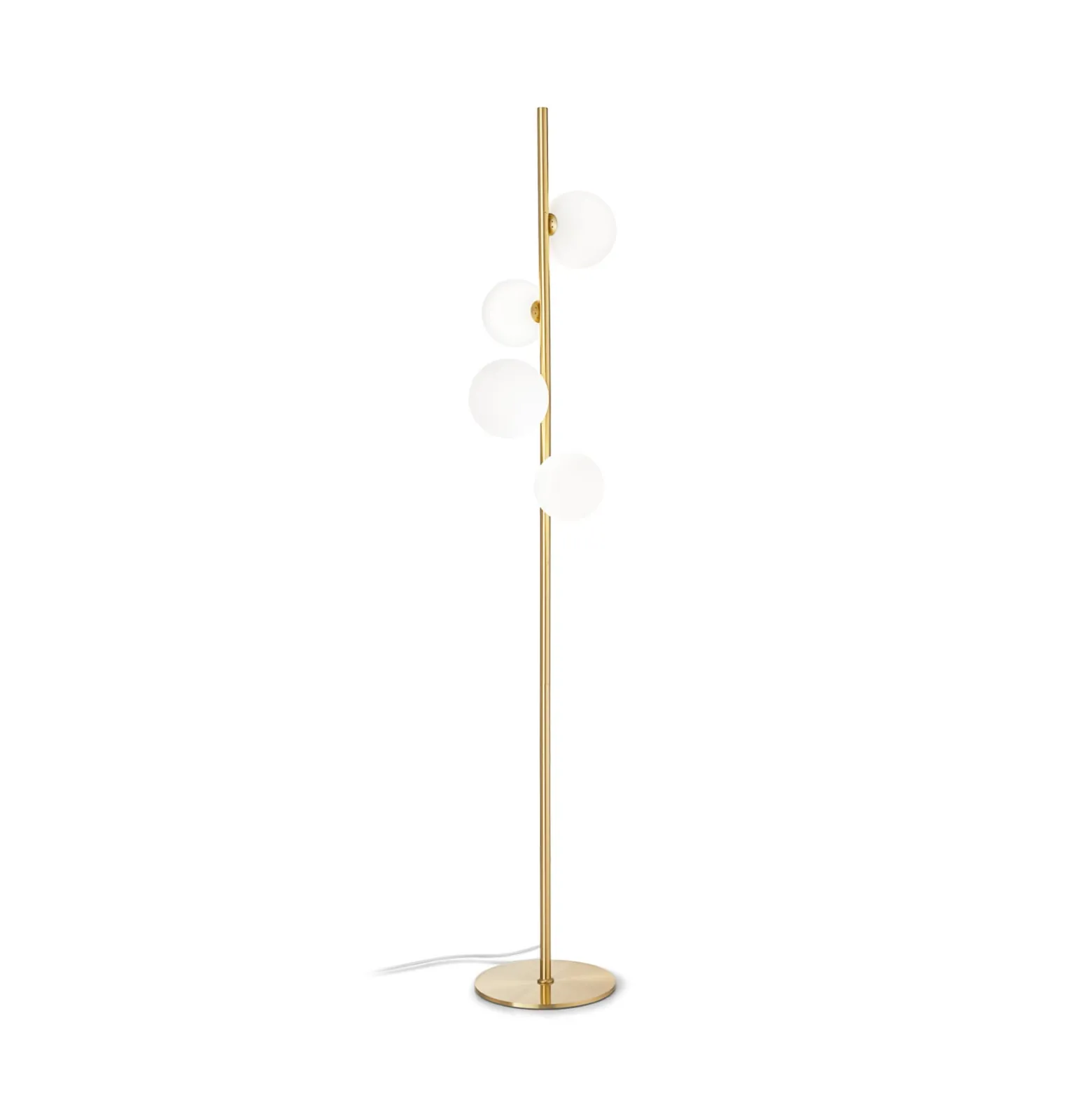 IDEAL LUX -maavalaisin Perlage, messinki/valkoinen, korkeus 164 cm, 4-lamppuinen