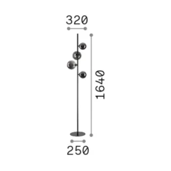 IDEAL LUX -maavalaisin Perlage, messinki/valkoinen, korkeus 164 cm, 4-lamppuinen