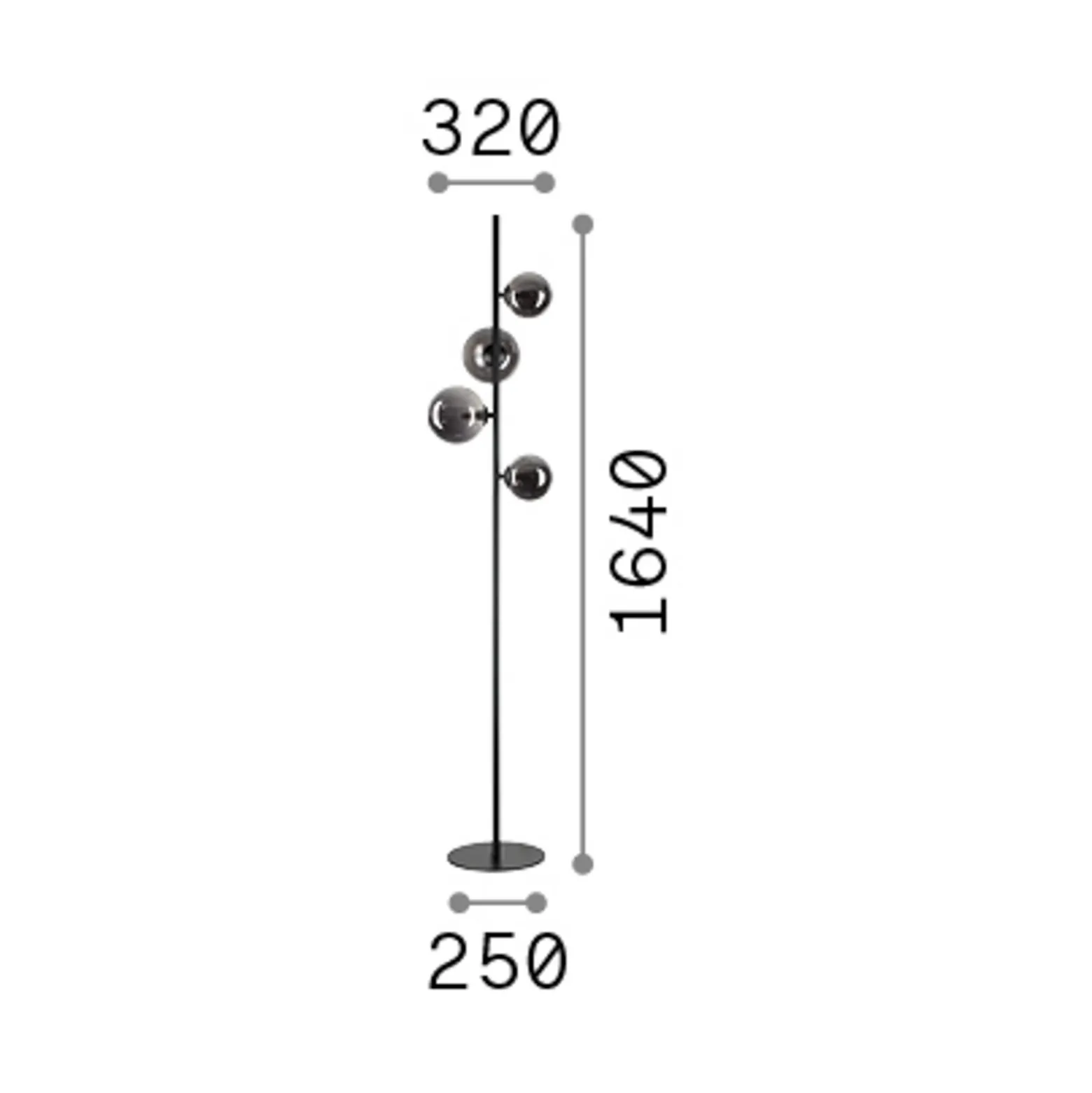 IDEAL LUX -maavalaisin Perlage, messinki/valkoinen, korkeus 164 cm, 4-lamppuinen