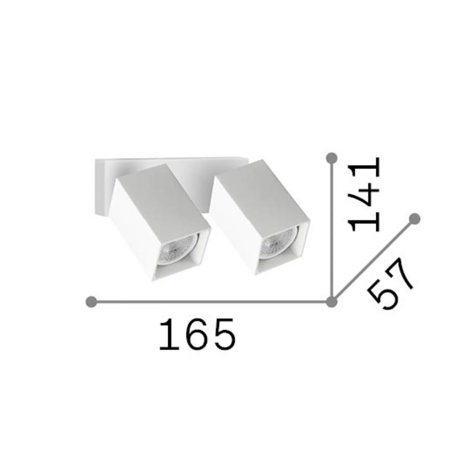 IDEAL LUX -seinäkohdevalaisin Dynamite Square, valkoinen, 16,5 cm, 2-lamppuinen