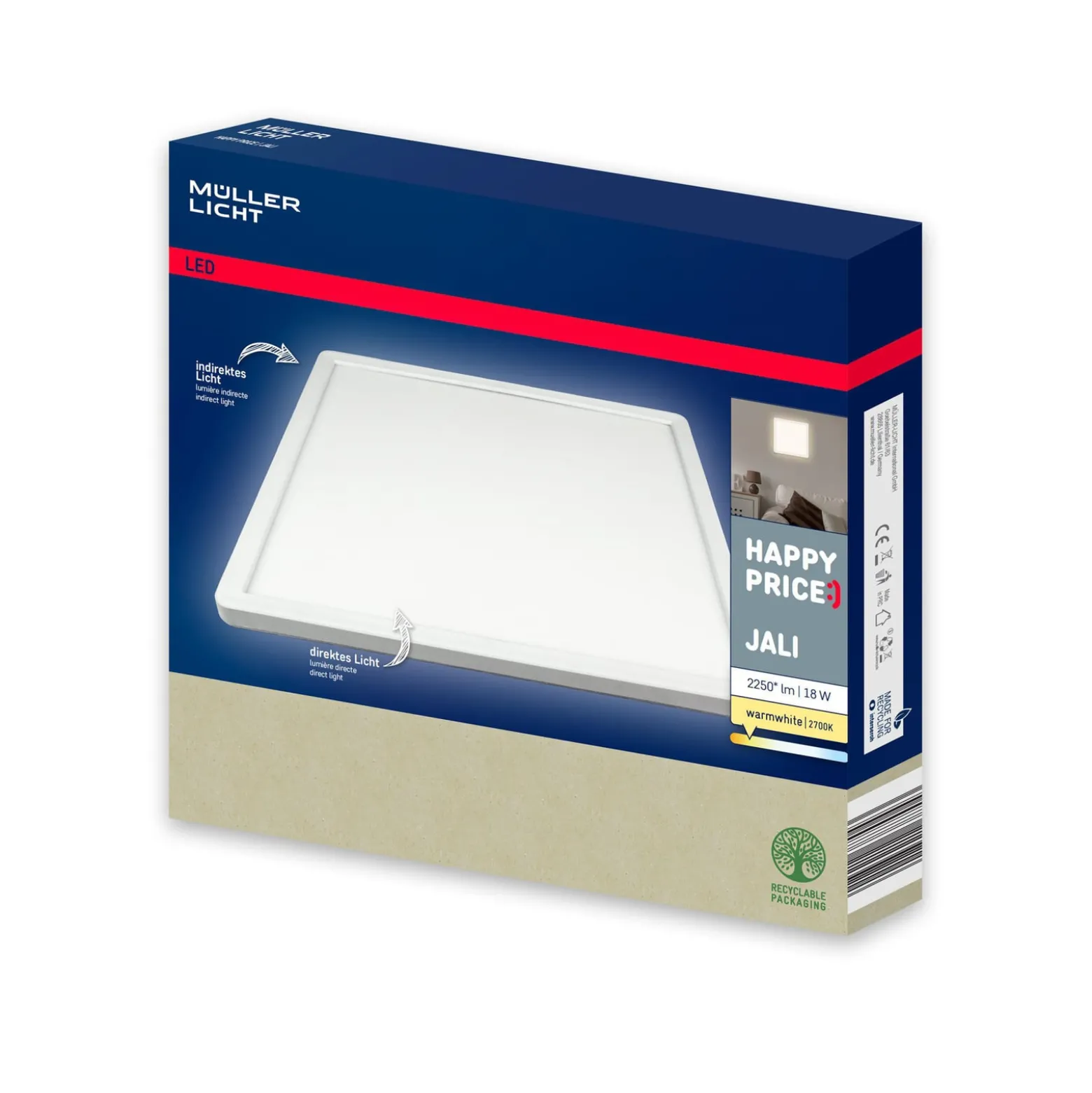 Jali Square LED-paneeli, valkoinen, 29,2 cm, muovi, 2700 K