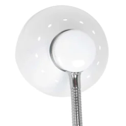 Jousipöytävalaisin, valkoinen, metallia, joustava varsi, kytkimellä varustettuna