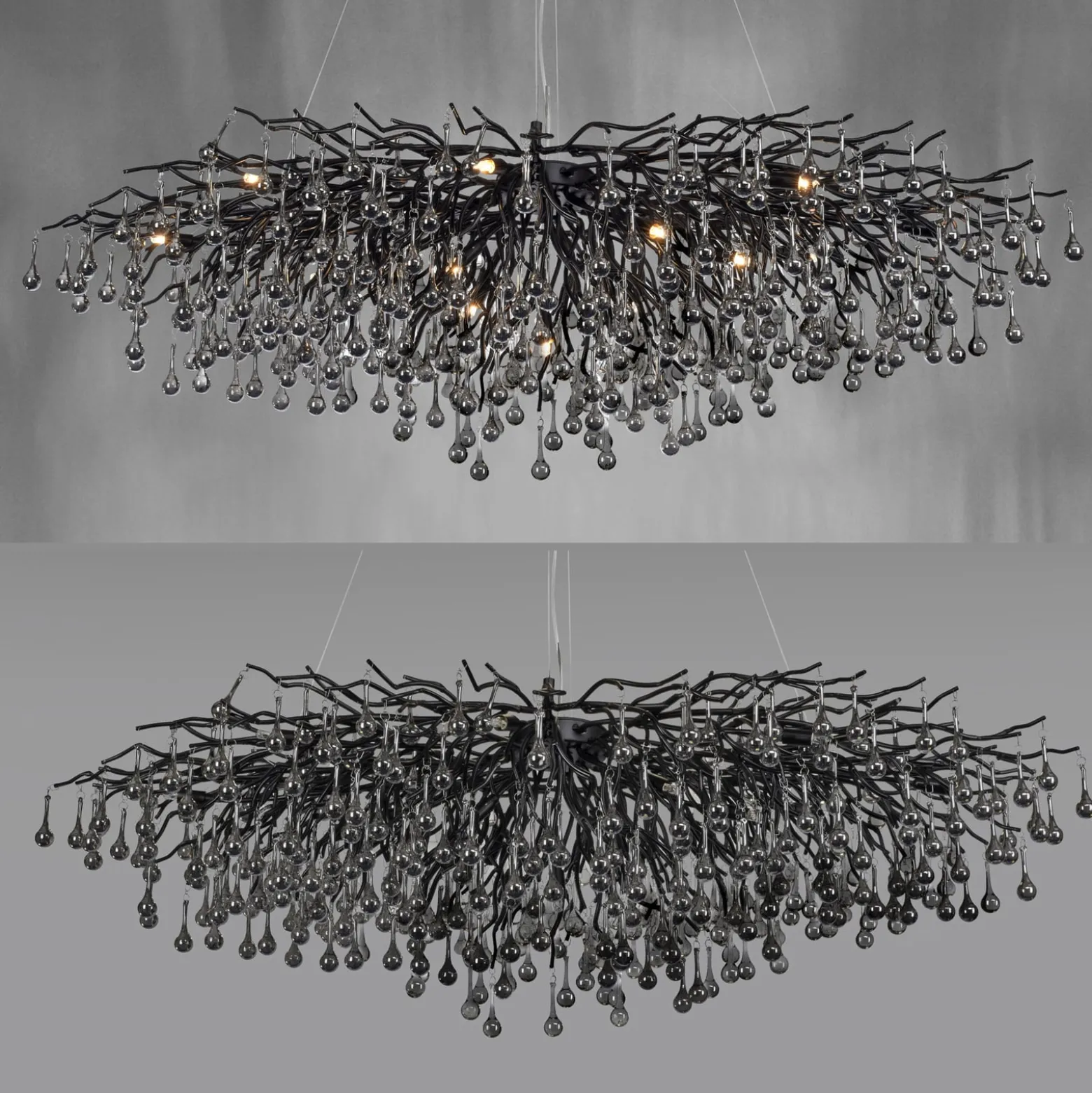 Jääpuikkokruunu, musta, lasinen ripustus, pituus 150 cm