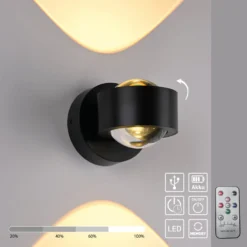 JUST LIGHT. LED-akkuinen seinävalaisin Chia musta rauta 3 000 K