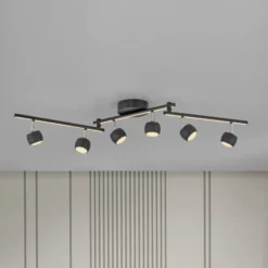 JUST LIGHT. LED-kattospotti Jarik, 6-lamppuinen, musta, 3 000 K