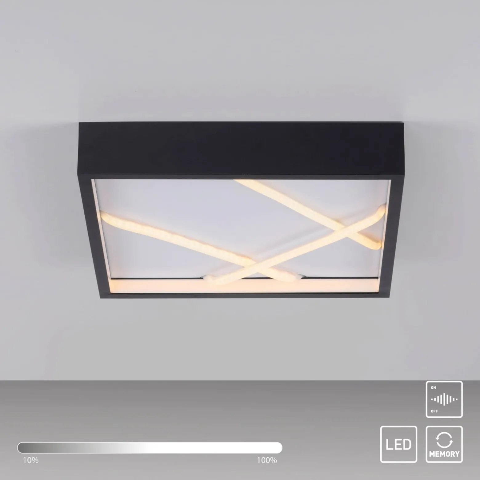 JUST LIGHT. LED-kattovalaisin Mikado, 30 x 30 cm, musta