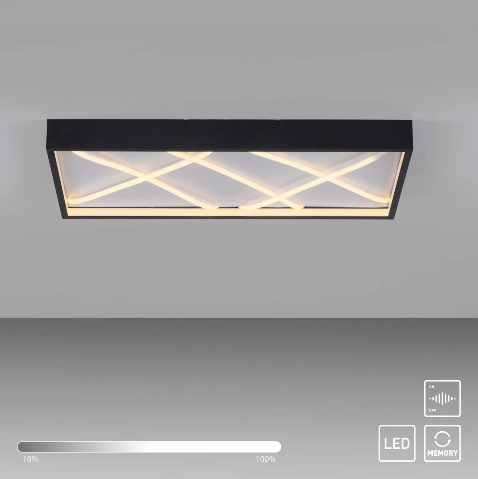 JUST LIGHT. LED-kattovalaisin Mikado, 60 x 30 cm, musta