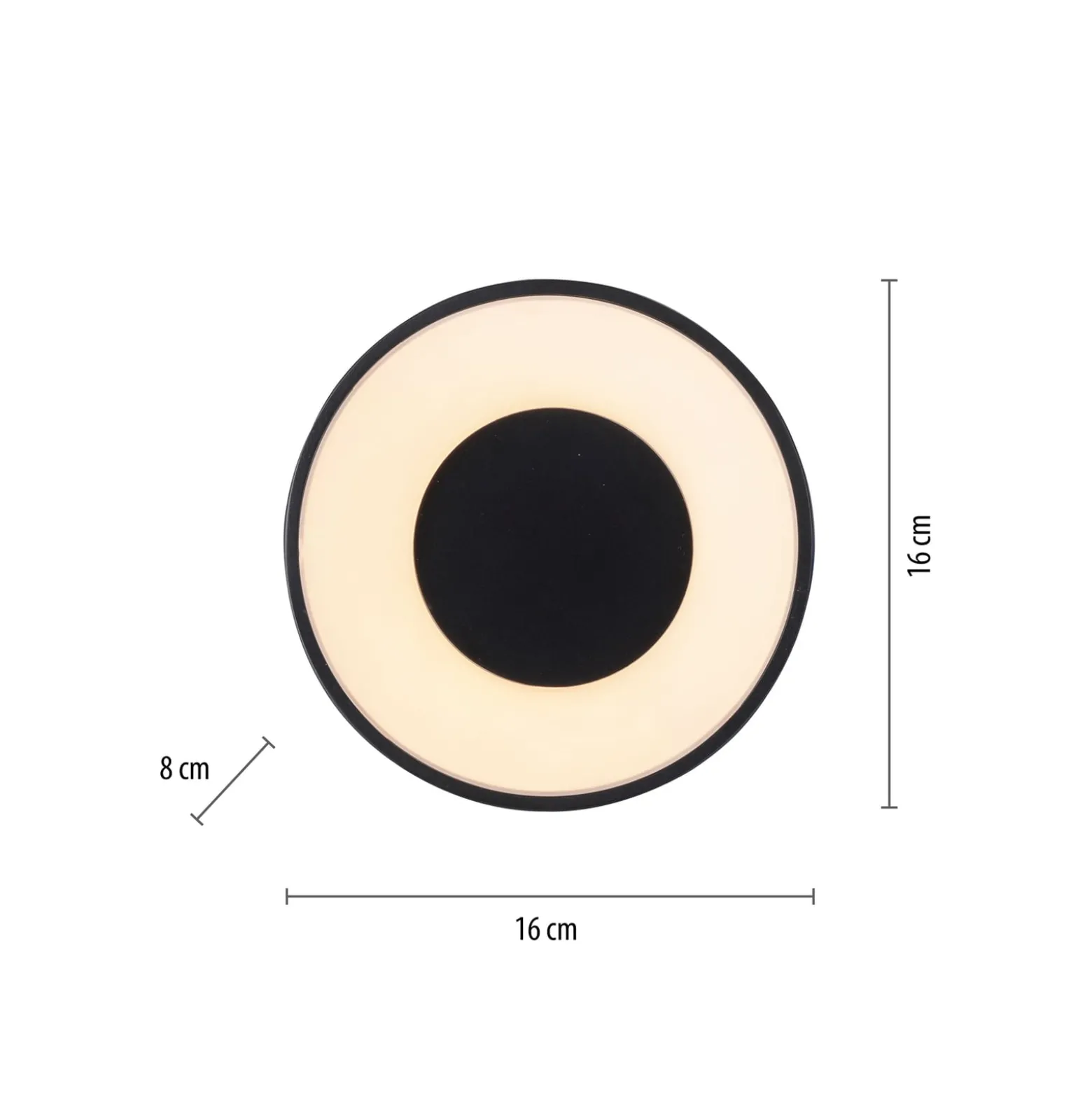 JUST LIGHT. LED-kattovalaisin Tanika musta, Ø16cm, himmennettävä